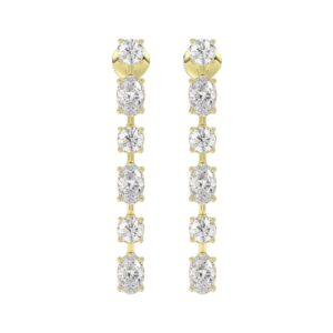 LADIES LINEAR EARRINGS 4 1/2CT OVAL/ROUND DIAMOND 14K YELLOW GOLD