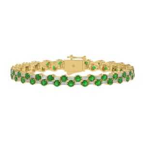 14K YELLOW GOLD 9.00CT BAGUETTE/ROUND DIAMOND LADIES BRACELET (GREEN EMERALD ROUND DIAMOND 7 7/8CT)