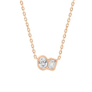 1/2CT Rose Gold 10K Collection Linked Hearts & Two-Stone Oval/Emerald Diamond Necklace for Women (Color F-G -Clarity VS1/VS2)