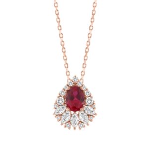 14K ROSE GOLD 2 1/4CT ROUND/MARQUISE/RUBY OVAL DIAMOND LADIES PENDANT WITH CHAIN (RUBY OVAL DIAMOND 1 1/4CT)