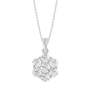 14K WHITE GOLD 1 1/2CT ROUND DIAMOND LADIES FLOWER PENDANT WITH CHAIN