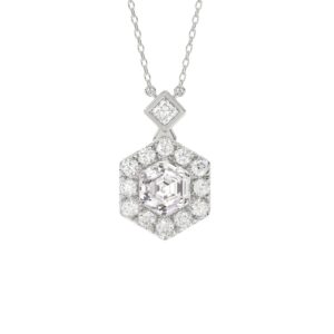 14K WHITE GOLD 1 1/2CT ROUND/HEXAGON DIAMOND LADIES PENDANT
