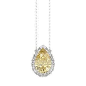 14K WHITE GOLD 1 3/4CT ROUND/YELLOW PEAR DIAMOND LADIES PENDANT WITH CHAIN (CENTER STONE PEAR DIAMOND 1 1/2CT)