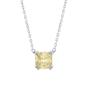 14K WHITE GOLD 1.00CT CUSHION YELLOW DIAMOND LADIES PENDANT