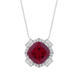 14K WHITE GOLD 1.00CT ROUND/EMERALD/RUBY CUSHION DIAMOND LADIES PENDANT WITH CHAIN
