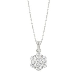 14K WHITE GOLD 1/2CT ROUND DIAMOND LADIES FLOWER PENDANT WITH CHAIN
