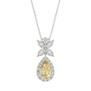 14K WHITE GOLD 2 1/2CT ROUND/MARQUISE/YELLOW PEAR DIAMOND LADIES PENDANT WITH CHAIN
