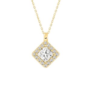 14K YELLOW GOLD 1 1/4CT ROUND/PRINCESS DIAMOND LADIES PENDANT WITH CHAIN (CENTER STONE PRINCESS DIAMOND 1CT