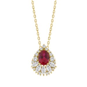 14K YELLOW GOLD 2 1/4CT ROUND/MARQUISE/RUBY OVAL DIAMOND LADIES PENDANT WITH CHAIN (RUBY OVAL DIAMOND 1 1/4CT)