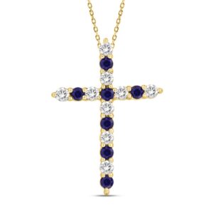 14K YELLOW GOLD 3/4CT ROUND DIAMOND LADIES PENDANT (BLUE SAPPHIRE ROUND DIAMOND 3/8CT)