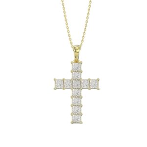 LADIES CROSS PENDANT WITH CHAIN 2 3/4CT PRINCESS DIAMOND 14K YELLOW GOLD