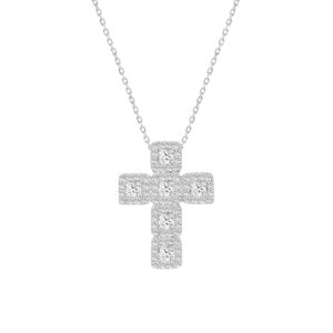 LADIES CROSS PENDANT WITH CHAIN 3CT ROUND/PRINCESS DIAMOND 14K WHITE GOLD