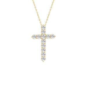 LADIES CROSS PENDANT WITH CHAIN 5CT ROUND DIAMOND 14K YELLOW GOLD