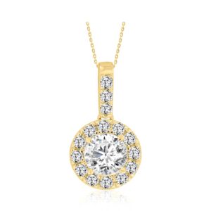 LADIES PENDANT WITH CHAIN 1 1/2CT ROUND DIAMOND 14K YELLOW GOLD (CENTER STONE ROUND DIAMOND 1CT)