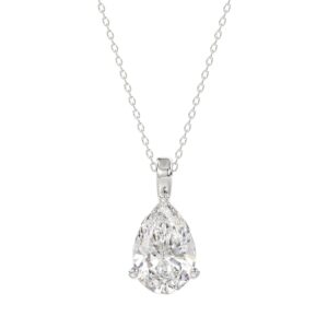 LADIES SOLITAIRE PENDANT 3CT PEAR DIAMOND 14K WHITE GOLD