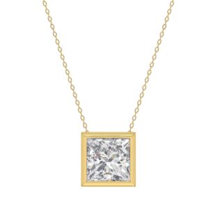 LADIES SOLITAIRE PENDANT 3CT PRINCESS DIAMOND 14K YELLOW GOLD
