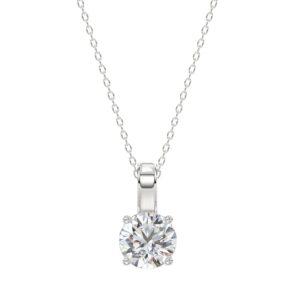 LADIES SOLITAIRE PENDANT WITH CHAIN 1CT ROUND DIAMOND 14K WHITE GOLD (CENTER STONE ROUND DIAMOND 1CT )