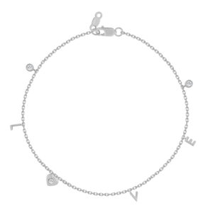 Ladies 0.10Ct Round Diamond �Love Fashion Bracelet With � 14K White Gold