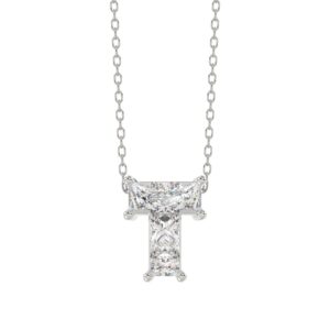 14K WHITE GOLD 1.00CT FANCY CUT ALPHABET DIAMOND LADIES PENDANT WITH CHAIN