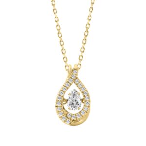3/4Ct Round & Pear Diamond Teardrop Pendant In 10K Yellow Gold With Chain Elegant Diamond Pendant For Women (Color F-G -Clarity Vs1/Vs2)