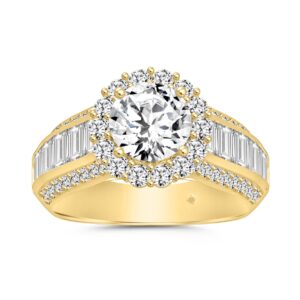 LADIES RING 3 3/4CT ROUND/BAGUETTE DIAMOND 14K YELLOW GOLD (CENTER STONE ROUND DIAMOND 1 1/2CT )