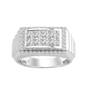 Men's Fashion Ring 1.00CT in 14k White Gold featuring a square cluster of round-cut diamonds (Color F-G -Clarity VS1/VS2)