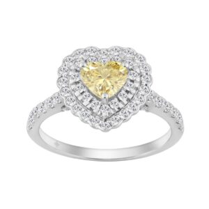 14K WHITE GOLD 1 1/2CT  ROUND/YELLOW HEART DIAMOND LADIES RING