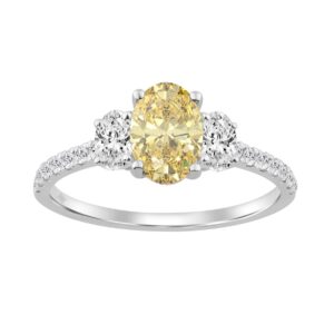 Ladies 14K White Gold 1 1/2CT Round/Oval Lab-Grown Diamond Ladies Fashion Ring 1.00CT Yellow Oval Center stone (Color F-G -Clarity VS1/VS2)