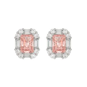 14K WHITE GOLD 1 1/3CT ROUND/PINK RADIANT/BAGUETTE DIAMOND LADIES EARRINGS