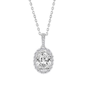 14K WHITE GOLD 3 1/2CT OVAL/ROUND DIAMOND LADIES PENDANT (CENTER STONE OVAL DIAMOND 3CT)