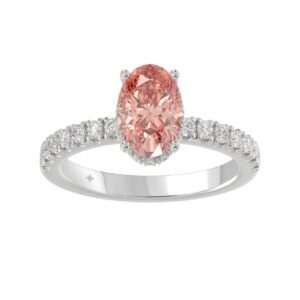 ETERNAL BLUSH COLLECTION 14K WHITE GOLD 2 1/2CT ROUND/OVAL DIAMOND LADIES RING(CENTER STONE PINK OVAL DIAMOND 2CT)