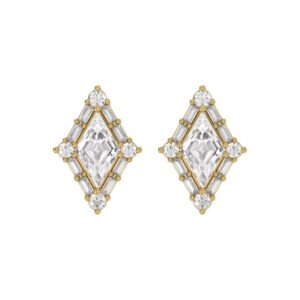 14K YELLOW GOLD 1 1/3CT ROUND/BAGUETTE/KITE STEP CUT DIAMOND LADIES EARRINGS