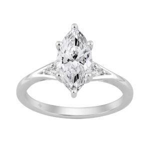 14K White Gold 2 1/6Ct Marquise And Round Three Stone Ladies Engagement Ring With Marquise 2Ct Center Stone (Color F-G Clarity Vs1/Vs2)