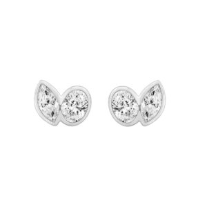 1.00CT White Gold 14K Collection Linked Hearts Two-Stone Diamond Stud Ladies Earrings & Oval & Marquise Cut Diamond (Color F-G Clarity VS1/VS2