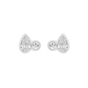 3/4CT White Gold 10K Collection Linked Hearts Two-Stone Diamond Stud Ladies Earrings Round & Pear Cut Diamond (Color F-G -Clarity VS1/VS2)