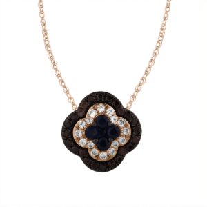 14K Rose Gold Multicolor Diamond Pendant 0.60CT Round Dark Brown & Blue Diamonds For Women