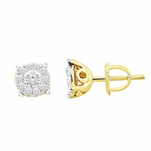 Elegant 10K Yellow Gold 0.25CT Round Diamond Halo Earrings Ladies Fine Jewelry