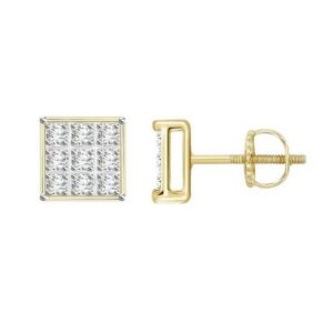 Yellow Gold 0.05Ct Round Diamond 10K Yuva Square Cluster Earrings Women’S Fine Jewelry