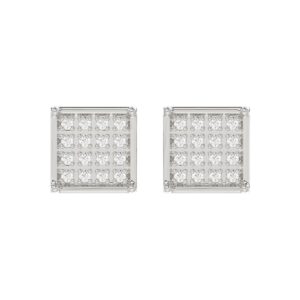 Sterling Silver White 0.10CT Round Diamond Yuva Square Cluster Earrings Women’S Fine Jewelry