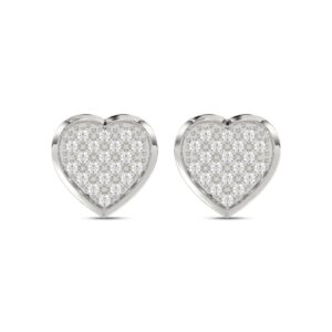 Women’S Sterling Silver Yuva White 0.15CT Round Diamond Heart Earrings Elegant Fine Jewelry