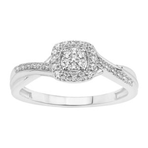 Ladies 0.10Ct Round Diamond Sterling Silver Ladies Ring White Cluster Halo Engagement Promise Ring For Her