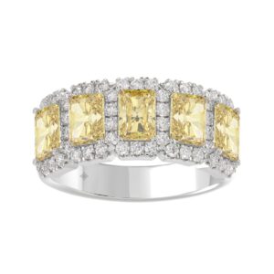 14K WHITE GOLD 3.00CT ROUND/RADIANT YELLOW DIAMOND LADIES RING