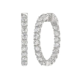 LADIES HOOP EARRINGS 3CT ROUND DIAMOND 14K WHITE GOLD