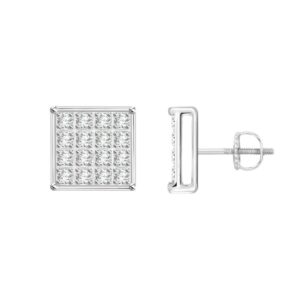 Sterling Silver White 0.10CT Round Diamond Yuva Square Cluster Stud Earrings Women’S Fine Jewelry