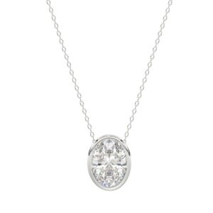 LADIES SOLITAIRE PENDANT 1CT OVAL DIAMOND 14K WHITE GOLD WITH CHAIN