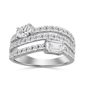 14K WHITE GOLD 1 3/4CT ROUND/OVAL/EMERALD DIAMOND LADIES RING (CENTER STONE OVAL DIAMOND 3/8CT)