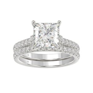 14K WHITE GOLD 3 1/2CT ROUND/PRINCESS DIAMOND LADIES BRIDAL SET (CENTER STONE PRINCESS DIAMOND 3.00CT)