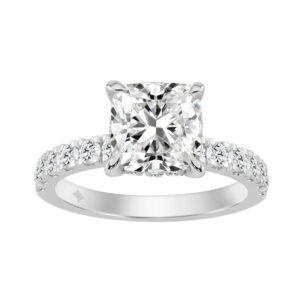 14K WHITE GOLD 6.00CT ROUND/CUSHION DIAMOND LADIES RING (CENTER STONE CUSHION DIAMOND 5CT)