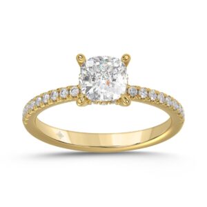 14K YELLOW GOLD 1 3/4CT ROUND/CUSHION DIAMOND LADIES RING (CENTER STONE CUSHION DIAMOND 1 1/2CT)