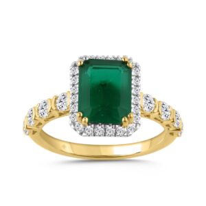 14K YELLOW GOLD 3 1/4CT ROUND/EMERALD DIAMOND LADIES RING (CENTER STONE GREEN EMERALD  DIAMOND 2 1/2CT)